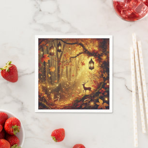 Whimsical Autumn Enchanted Golden Forest Decoupage Napkin