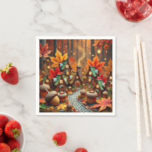 Whimsical Autumn Fairy Tale Village Decoupage Napkin