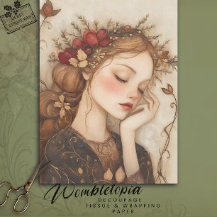 Whimsical Autumn Fairy with Floral Crown Decoupage Tissue Paper