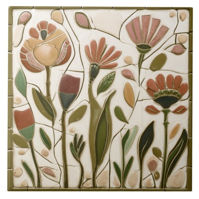 Whimsical Autumn Fall Floral Flowers Tile (Front)