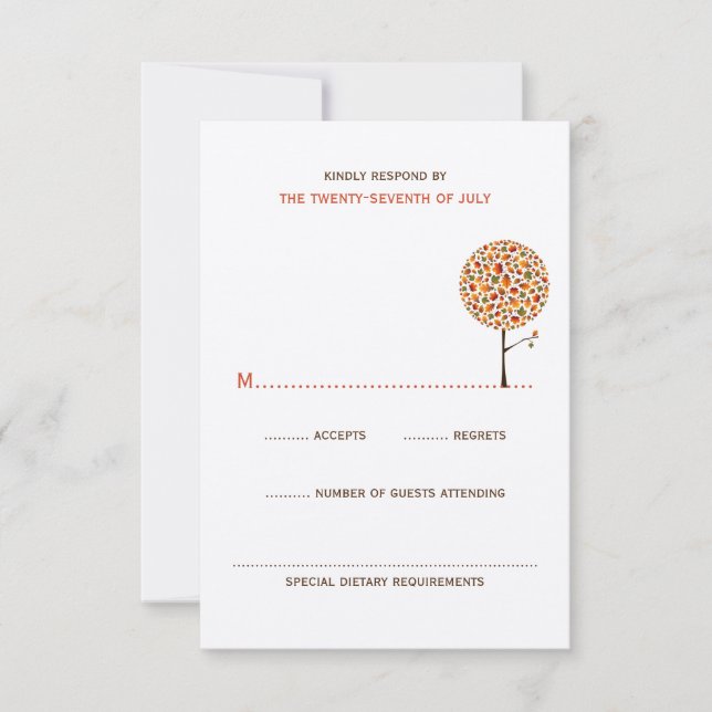 Whimsical Autumn Fall Leaves Pop Tree Chic Wedding RSVP Card (Front)
