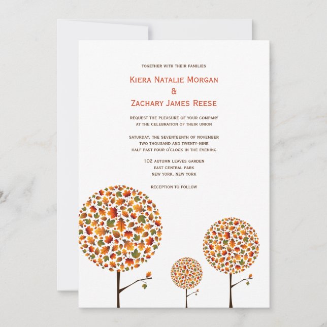 Whimsical Autumn Fall Leaves Pop Tree Wedding Invi Invitation (Front)