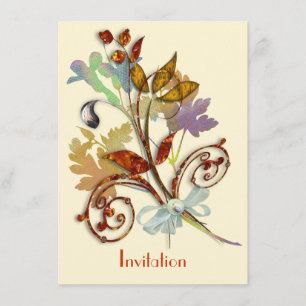 Whimsical Autumn Fall Rustic Flower Bouquet Invitation