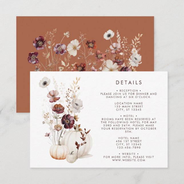 Whimsical Autumn Floral Wedding Enclosure Card (Front/Back)