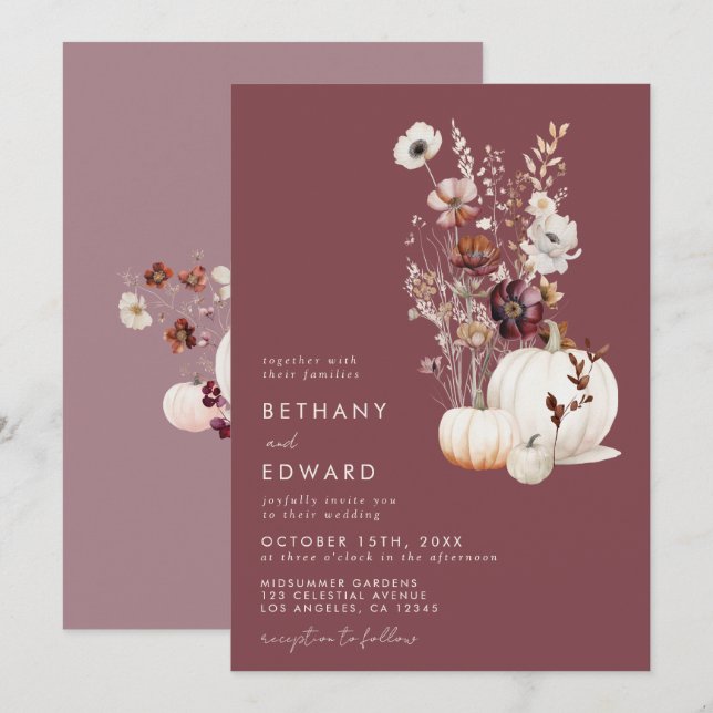 Whimsical Autumn Floral Wedding Invitation (Front/Back)