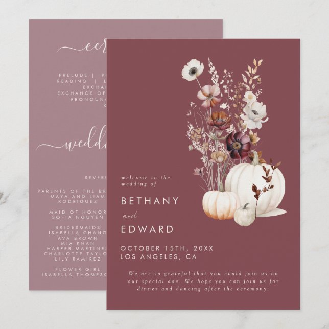 Whimsical Autumn Floral Wedding Programme (Front/Back)