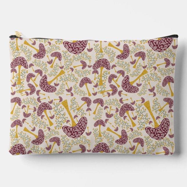 Whimsical Autumn Forest Pattern – Hand-Drawn Mushr Accessory Pouch (Front)
