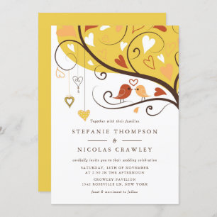 Whimsical Autumn Lovebirds Wedding Invitation