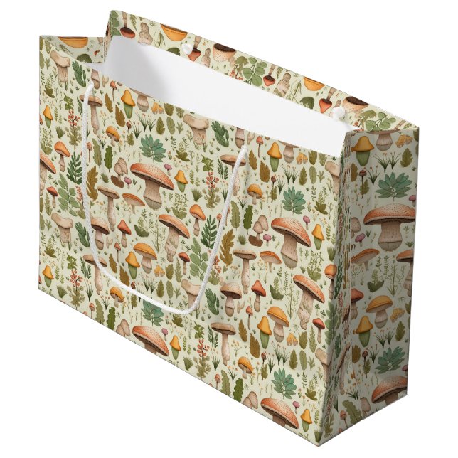 Whimsical Autumn Mushroom Forest Seamless Pattern Large Gift Bag (Front Angled)