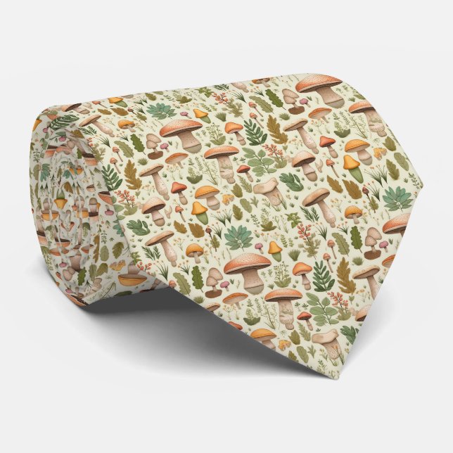 Whimsical Autumn Mushroom Forest Seamless Pattern Tie (Rolled)