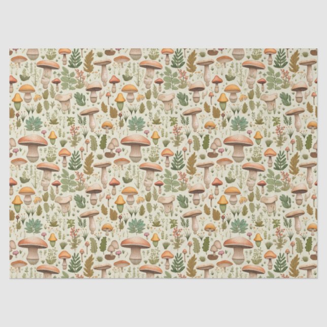 Whimsical Autumn Mushroom Forest Seamless Pattern Tissue Paper (Front)