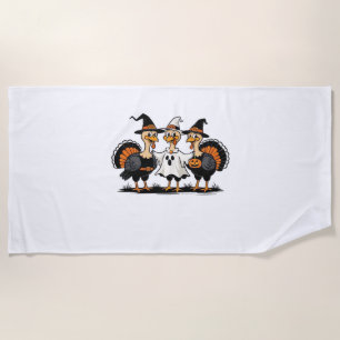 Whimsical Autumn Patchwork Pumpkin  Cosy Fall Flor Beach Towel