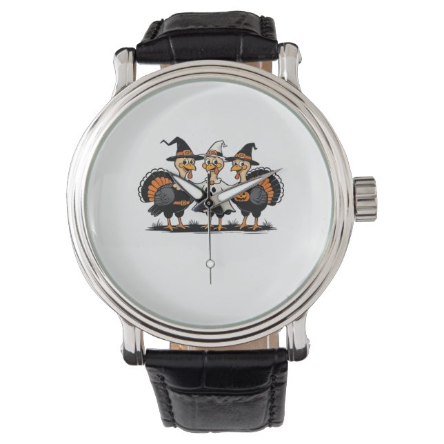 Whimsical Autumn Patchwork Pumpkin  Cosy Fall Flor Watch (Front)