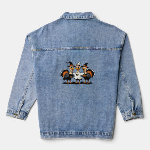 Whimsical Autumn Patchwork Pumpkin  Cozy Fall Flor Denim Jacket
