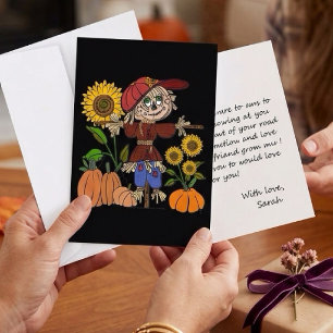 Whimsical Autumn Scarecrow And Sunflowers Card
