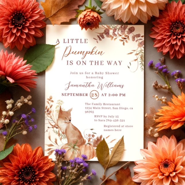 Whimsical Autumn Terracotta Baby Fox Pumpkin  Invitation (Creator Uploaded)