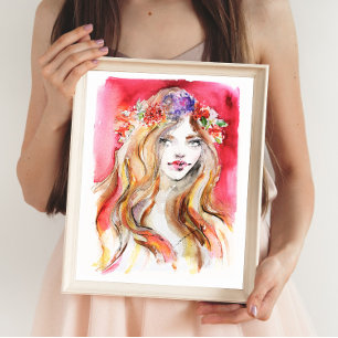 Whimsical Autumn Watercolor Fashion Illustration  Poster