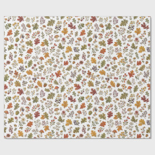 Whimsical Autumn Woodland Leaf Mushroom Pattern Wrapping Paper