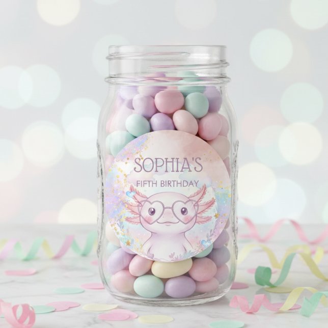 Whimsical axolotl kids birthday classic round sticker (Creator Uploaded)