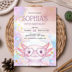 Whimsical axolotl kids birthday invitation
