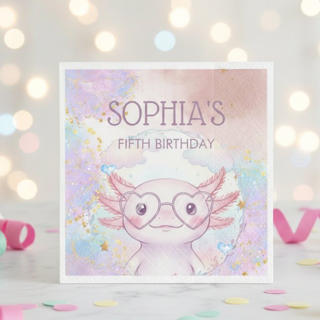 Whimsical axolotl kids birthday napkin (Creator Uploaded)