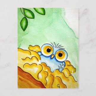 WHIMSICAL BABY BLUE OWL Postcard