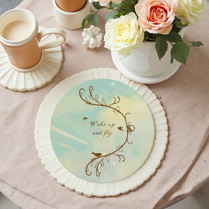 Whimsical Baby Blue Wake Up and Fly Coaster