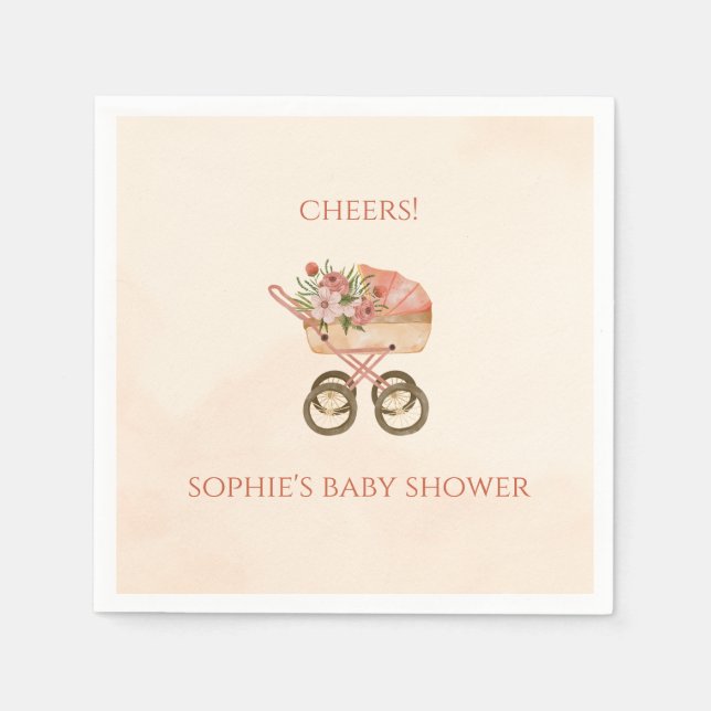 Whimsical Baby Carriage Floral Baby Shower Napkin (Front)