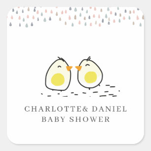 Whimsical Baby Chicks Baby Shower Square Sticker