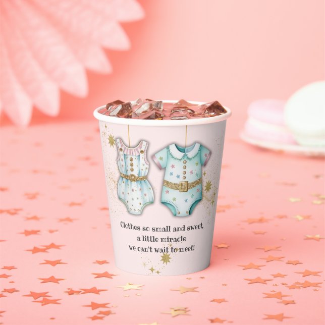Whimsical Baby Clothes Gender Neutral Baby Shower Paper Cups (Insitu)