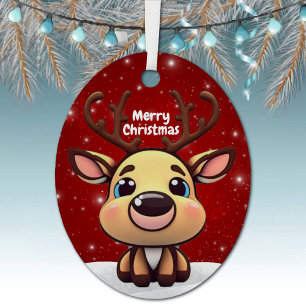 Whimsical Baby Deer Snowy Christmas Berry Red 🎄🦌 Metal Tree Decoration