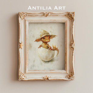 Whimsical Baby Dragon Hatching Art Magical Fantasy Poster