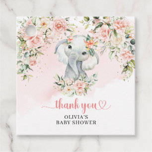 Whimsical baby elephant blush floral Baby Shower  Favour Tags