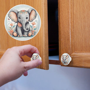 Whimsical Baby Elephant Ceramic Knob