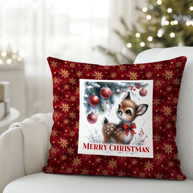 Whimsical Baby Fawn Cozy Winter Kids Room Decor  Cushion (Whimsical Baby Fawn Cozy Winter Kids Room Decor Christmas Pillow

)