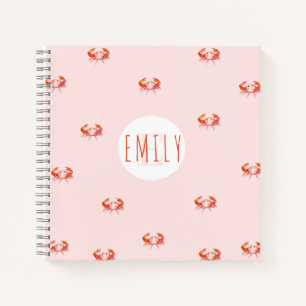 Whimsical baby girl watercolour crab monogram  notebook