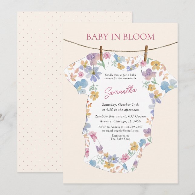 Whimsical Baby In Bloom Pastel Bodysuit Invitation (Front/Back)