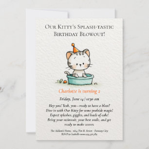 Whimsical Baby Kitty Birthday Invitation