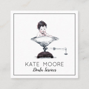 Whimsical Baby On Scale Birthing Coach Or Doula Square Business Card