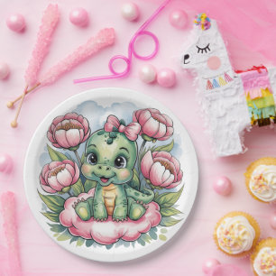 Whimsical Baby Shower Dino Delight Paper Plate