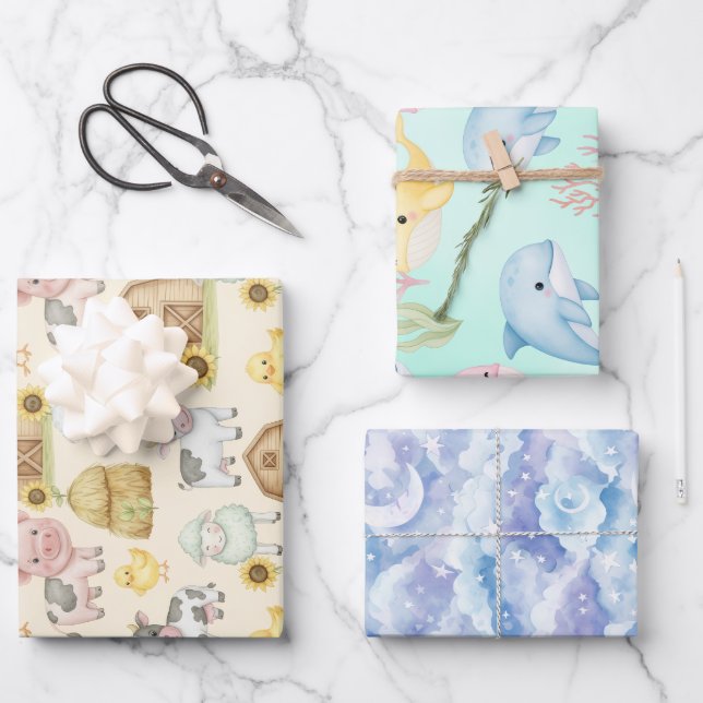 Whimsical Baby Wrapping Paper Set (Front)
