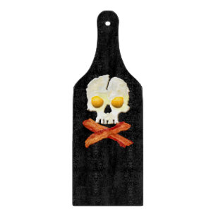 Whimsical Bacon Crossbones Eggs Skull Cutting Board