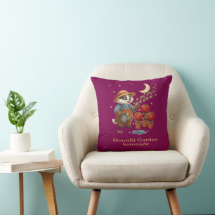 Whimsical Badger Gardener Moonlit Garden Serenade Cushion