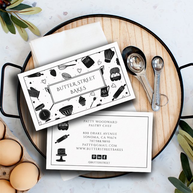 Whimsical Baker Pastry Chef Baking Utensils  Business Card (Creator Uploaded)