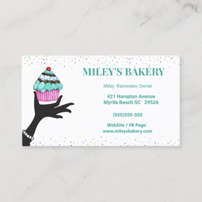 Whimsical Bakery Business Cupcake Cards (Front)