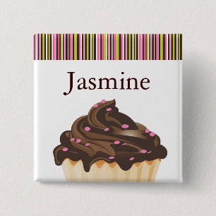 WHIMSICAL BAKERY CUPCAKE NAME TAG 15 CM SQUARE BADGE