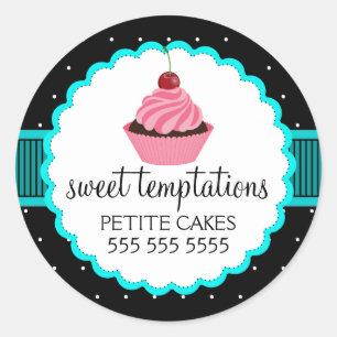 Whimsical Bakery Cupcake Turquoise Box Seals