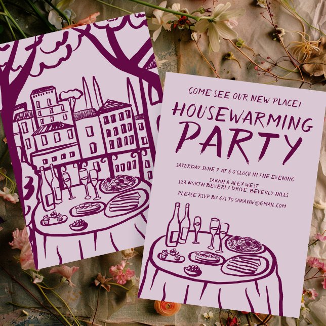 Whimsical Balcony Apartment Custom Housewarming Invitation (Whimsical Balcony Apartment Custom Housewarming Invitation Trendy Hand Drawn New Home Party
)