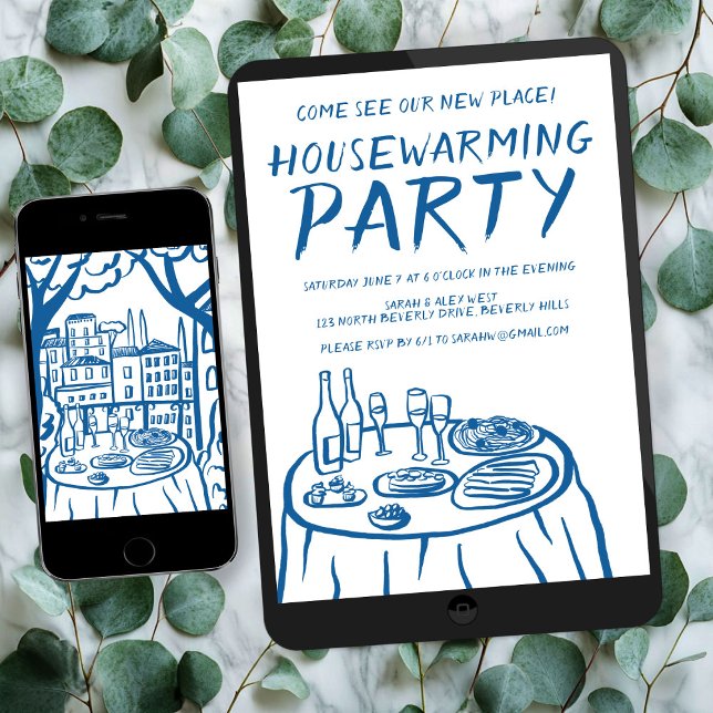 Whimsical Balcony Apartment Custom Housewarming Invitation (Whimsical Balcony Apartment Custom Housewarming Digital Download Evite Invitation
)