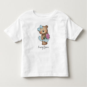 Whimsical Ballerina Bear with Flower Bouquet Toddler T-Shirt